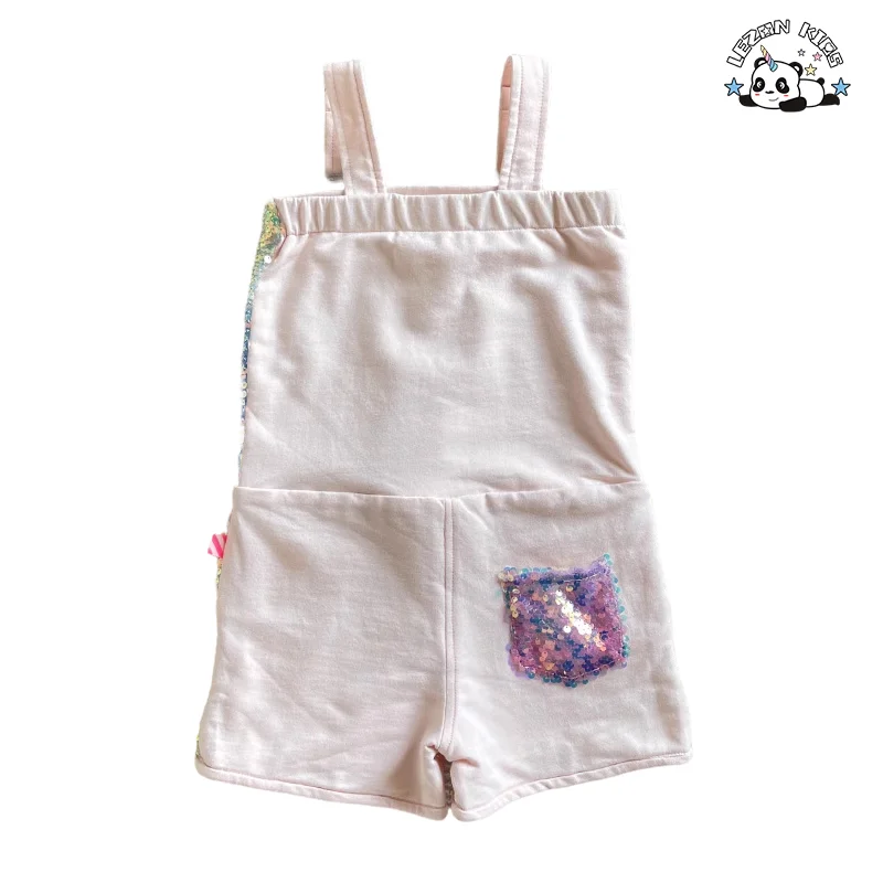 LEZONKIDS - Customized Children's Gradient Sequin Jumpsuit Double Side Pockets Girls Jumpsuit